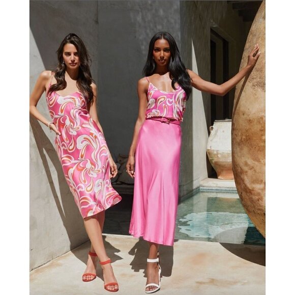 L'agence Jodie Silk Midi Slip Dress Orange Rose Abstract Swirl Womens 10 - Picture 4 of 13